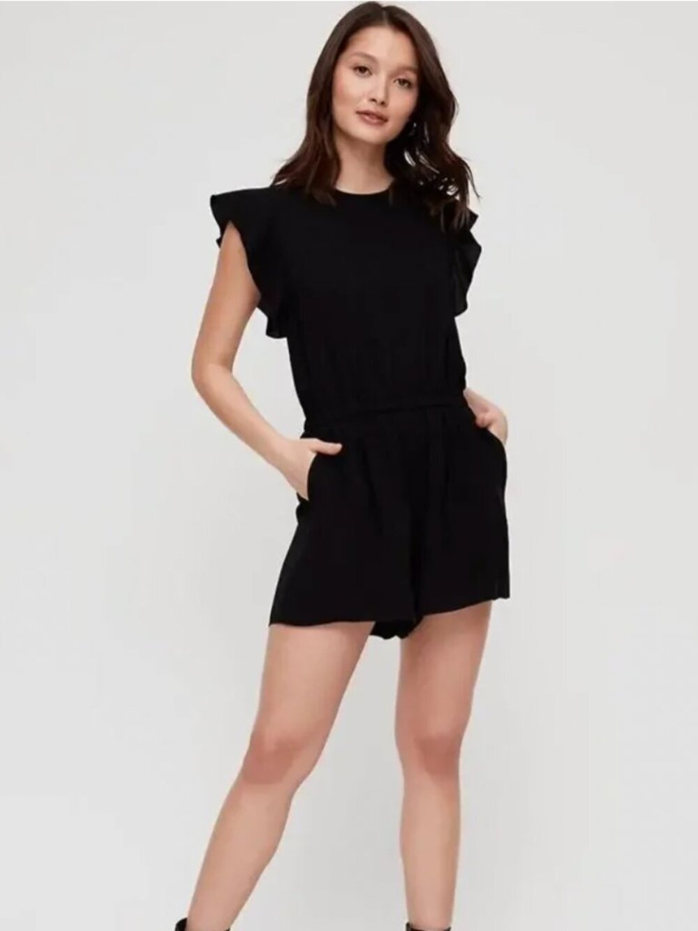 Aritzia Black Flutter Sleeve Romper